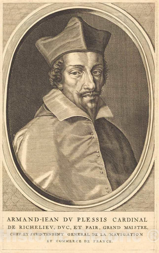 Art Print : Michel Lasne, Armand Jean du Plessis, Cardinal Richelieu - Vintage Wall Art