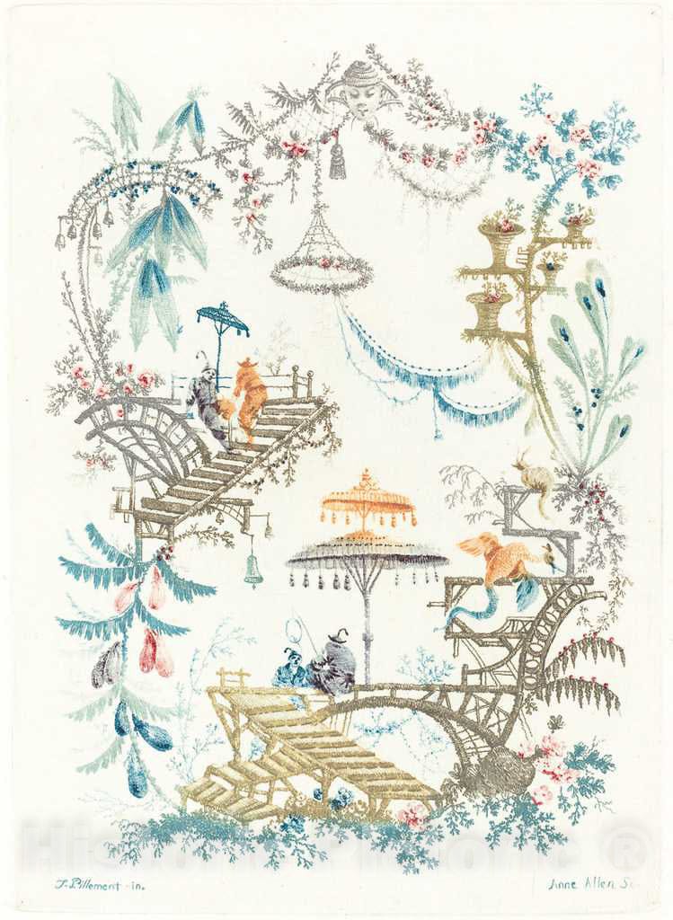 Art Print : Allen After Pillement, Chinese Arabesque with a Double Parasol, c. 1795 - Vintage Wall Art