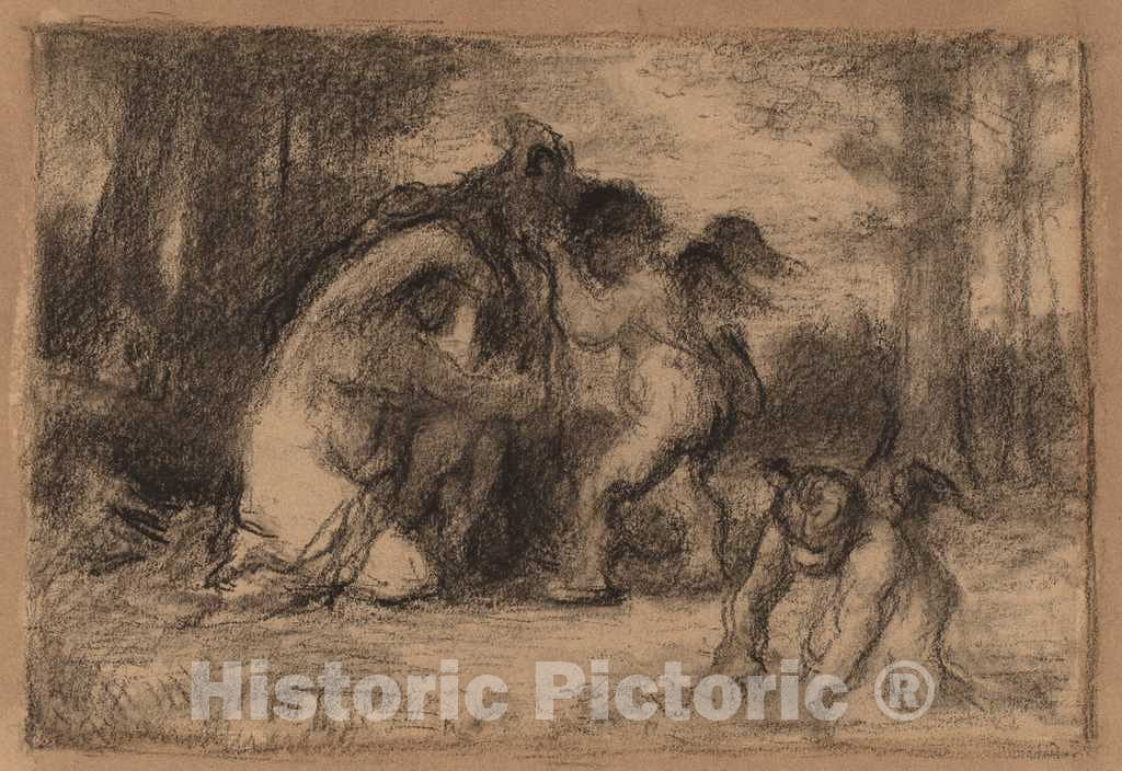 Art Print : William Perkins Babcock, Wooded Landscape with Putti Helping a Woman Undress - Vintage Wall Art