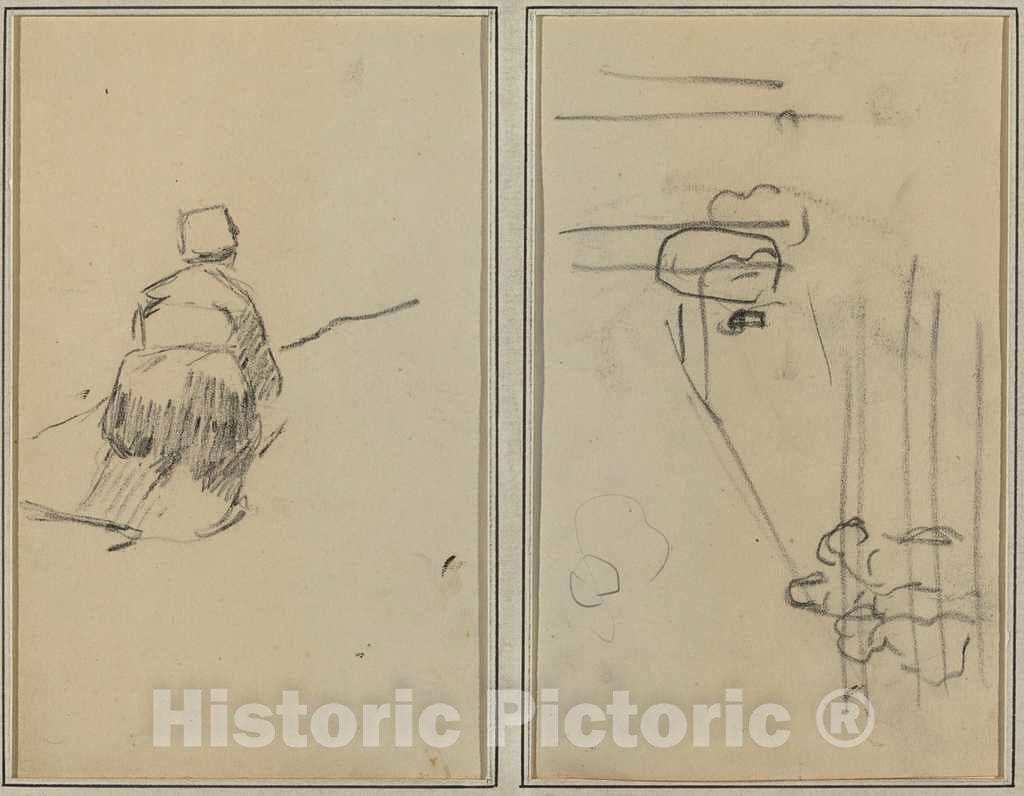 Art Print : Paul Gauguin, A Breton Woman Walking; Sketch with Stairs [Verso], 1884-1888 - Vintage Wall Art
