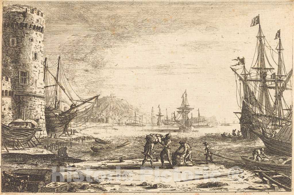 Art Print : Claude Lorrain, Harbor with a Large Tower (Le Port de mer Ã  la Grosse Tour), c. 1641 - Vintage Wall Art