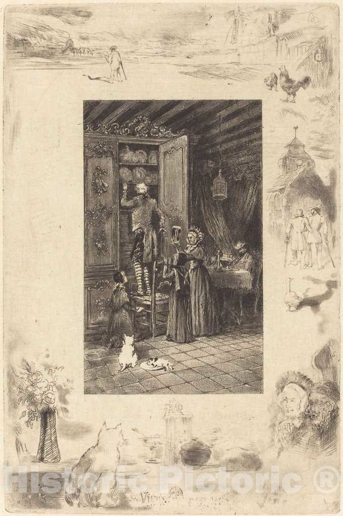 Art Print : FÃ©lix-Hilaire Buhot, Les Vieux (The Elders), c. 1885 - Vintage Wall Art