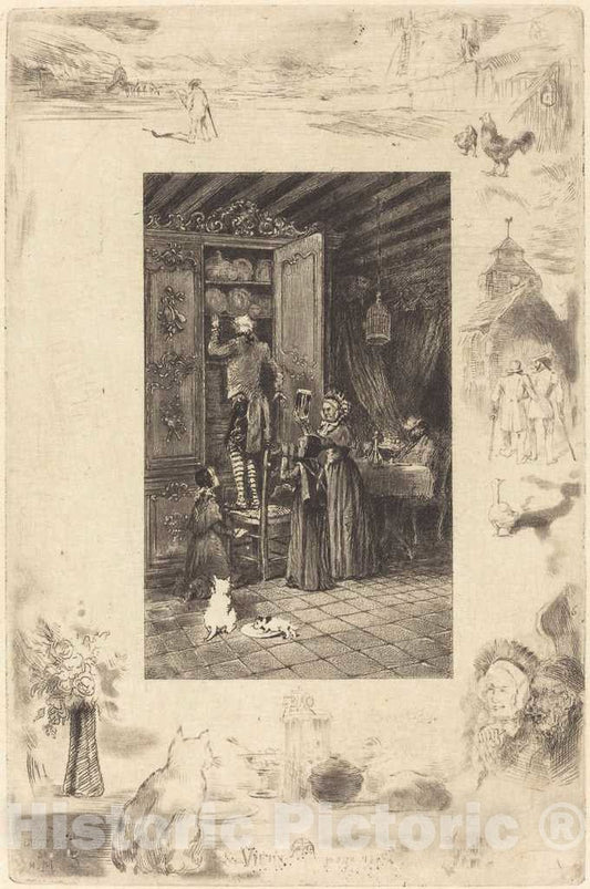 Art Print : FÃ©lix-Hilaire Buhot, Les Vieux (The Elders), c. 1885 - Vintage Wall Art