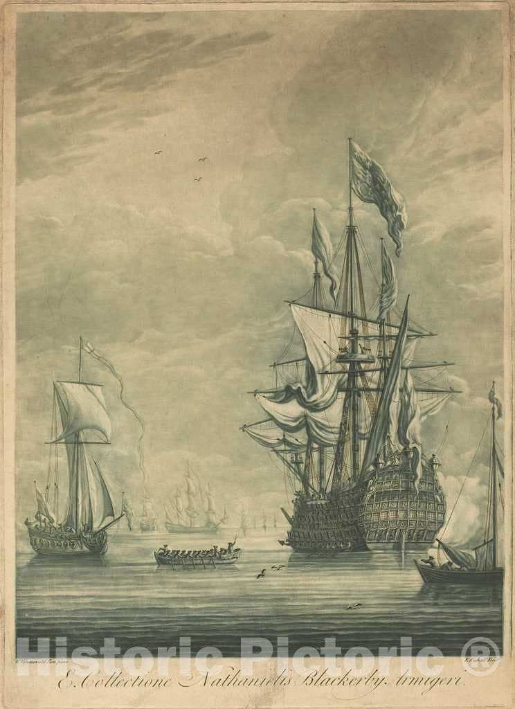 Art Print : Kirkall After Van de Velde The Younger, Shipping Scene from The Collection of Nathaniel Blackerby, 1720s - Vintage Wall Art