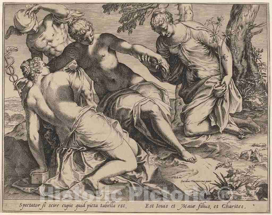 Art Print : Carracci After Jacopo Tintoretto, Mercury and The Three Graces, 1589 - Vintage Wall Art