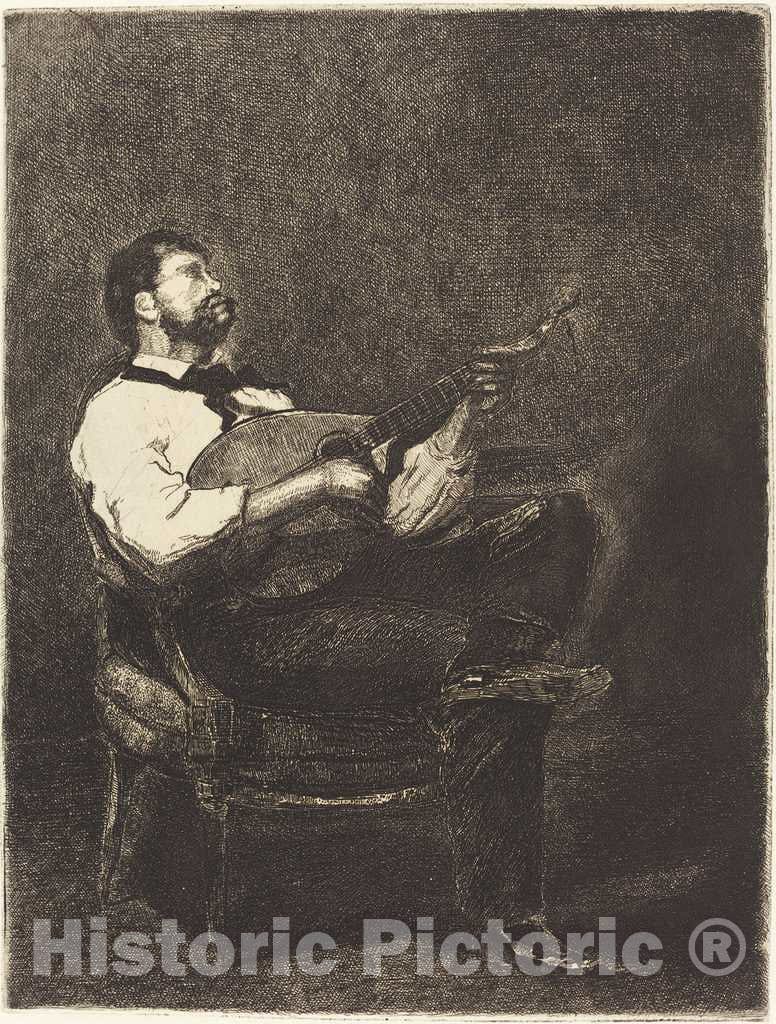 Art Print : FranÃ§ois Bonvin, Guitar Player (Joueur de Guitare), 1861 - Vintage Wall Art