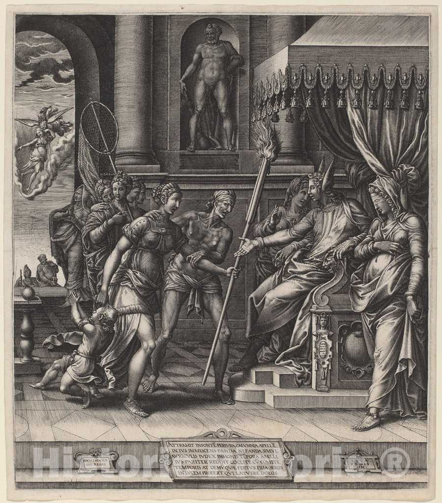 Art Print : Ghisi After Luca Penni, The Calumny of Apelles, 1560 - Vintage Wall Art
