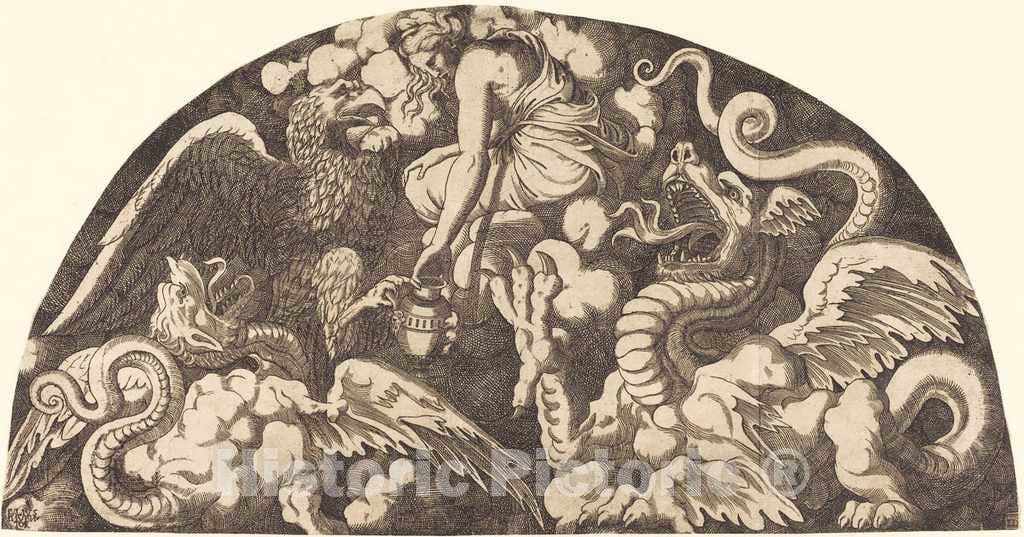 Art Print : LÃ©on Davent After Giulio Romano, Jupiter Bringing Water of The Styx to Psyche, c. 1540 - Vintage Wall Art