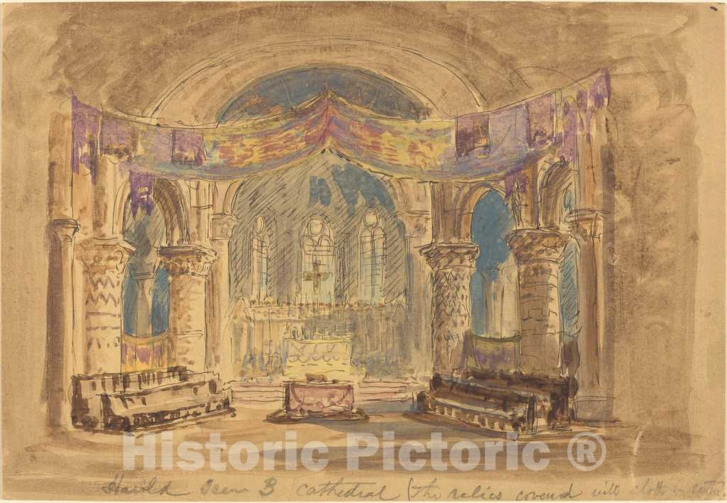 Art Print : Robert Caney, Harold Scene 3 Cathedral (The relics Covered with Cloth at Centre) - Vintage Wall Art