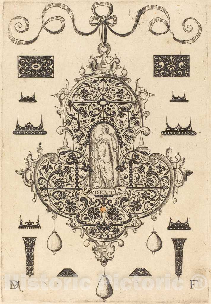 Art Print : Daniel Mignot, Large Pendant, Prudence Standing at Centre, 1593 - Vintage Wall Art