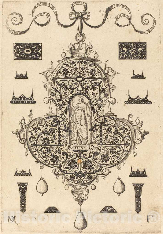 Art Print : Daniel Mignot, Large Pendant, Prudence Standing at Centre, 1593 - Vintage Wall Art