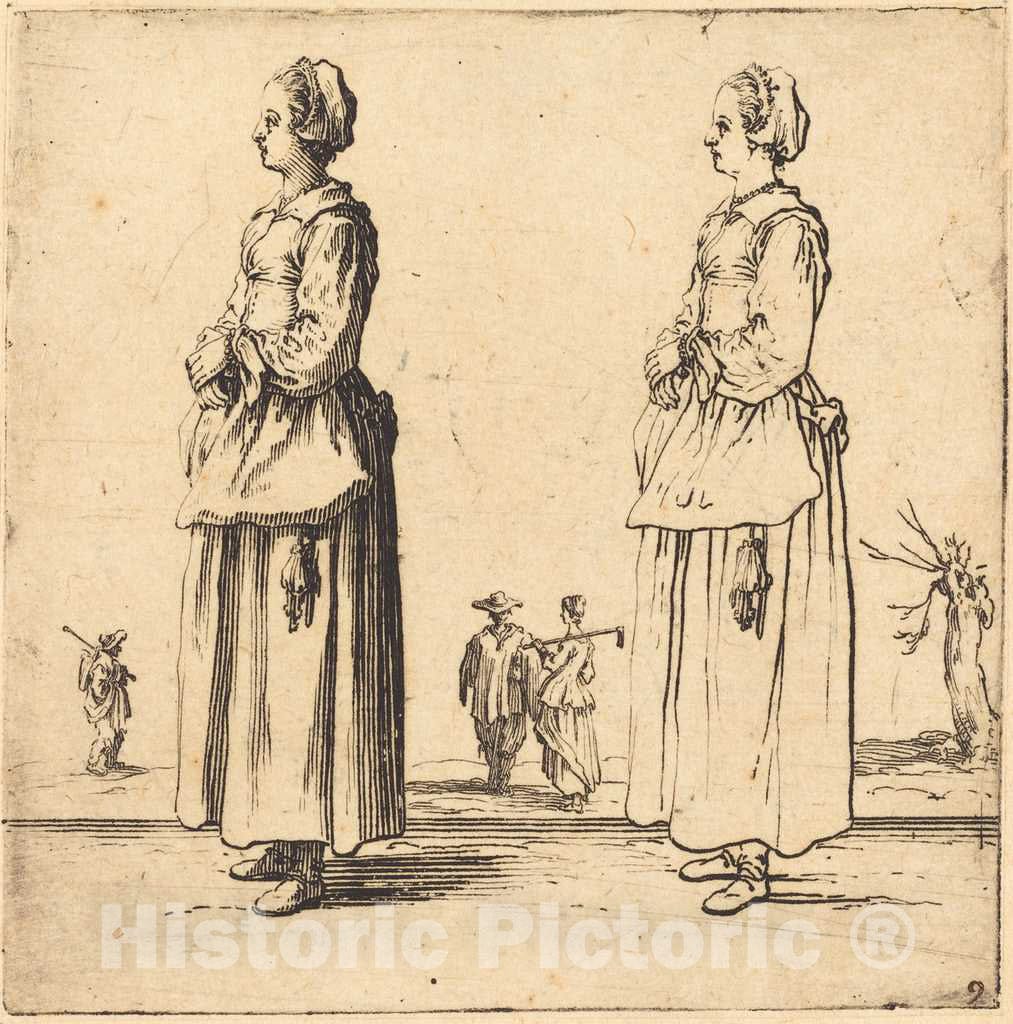 Art Print : Jacques Callot, Peasant Woman, in Profile, Facing Left, 1617 and 1621 - Vintage Wall Art