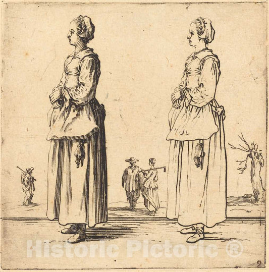 Art Print : Jacques Callot, Peasant Woman, in Profile, Facing Left, 1617 and 1621 - Vintage Wall Art