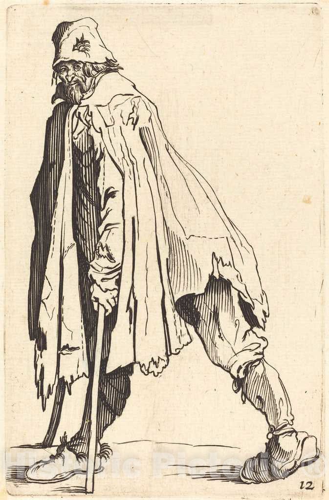 Art Print : Jacques Callot, Beggar with Crutches and Cap - Vintage Wall Art