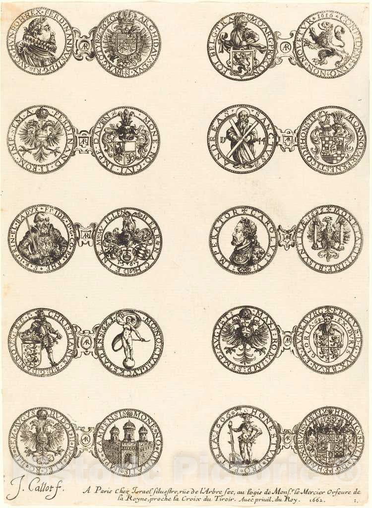 Art Print : Jacques Callot, Coins [Plate 1] - Vintage Wall Art