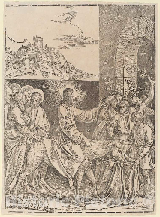Art Print : Francesco Denanto, Christ's Entry into Jerusalem - Vintage Wall Art