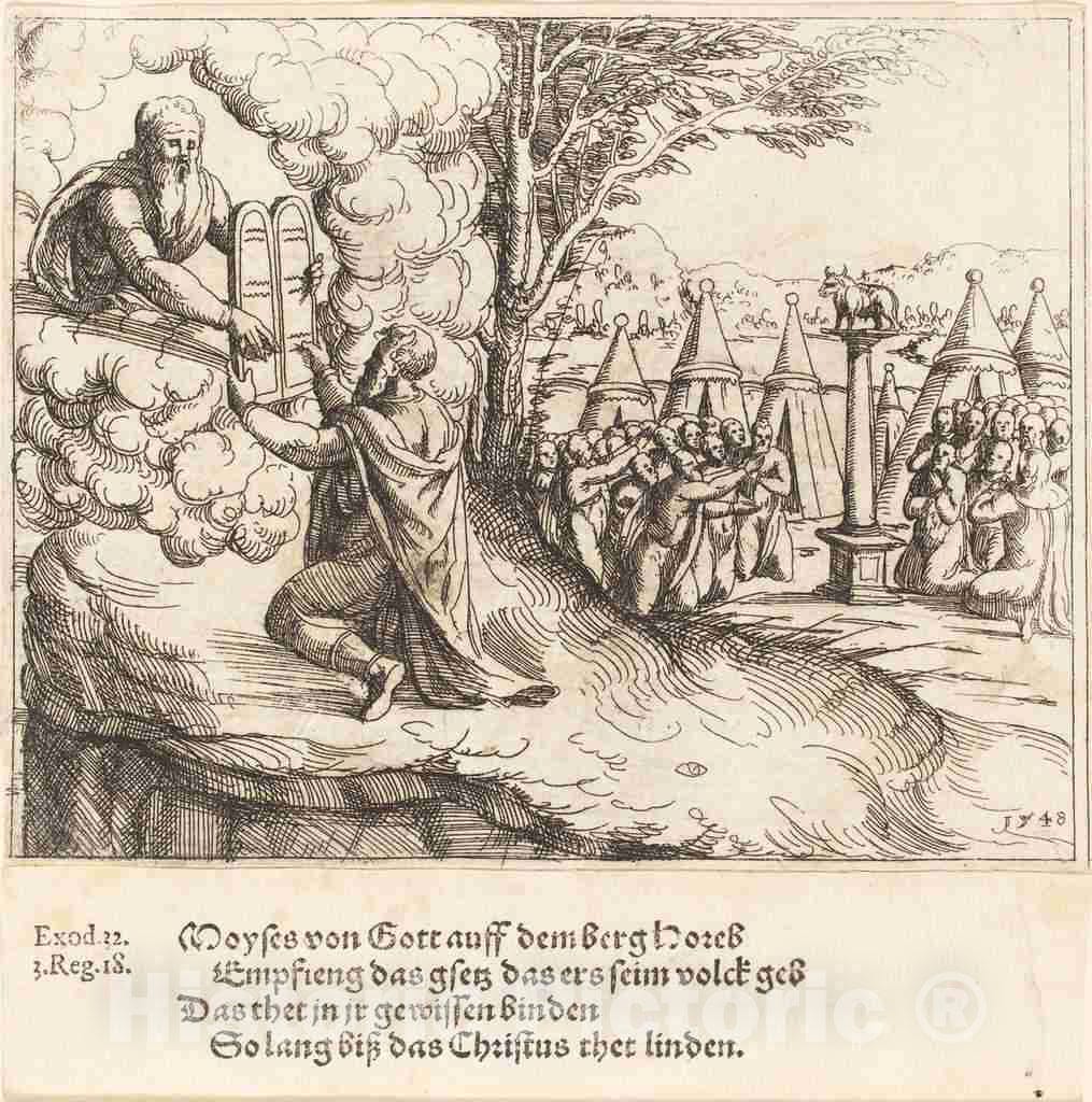 Art Print : Augustin Hirschvogel, Moses Receiving The Tablets, 1548 - Vintage Wall Art