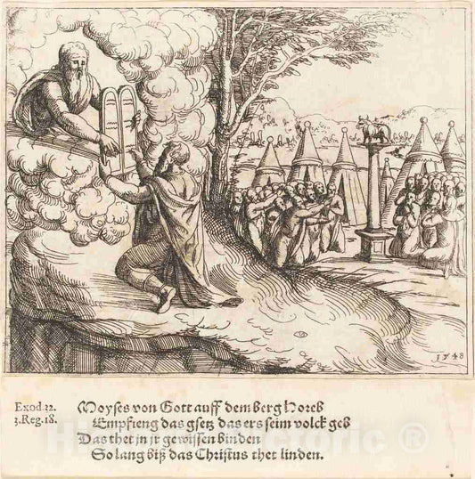 Art Print : Augustin Hirschvogel, Moses Receiving The Tablets, 1548 - Vintage Wall Art
