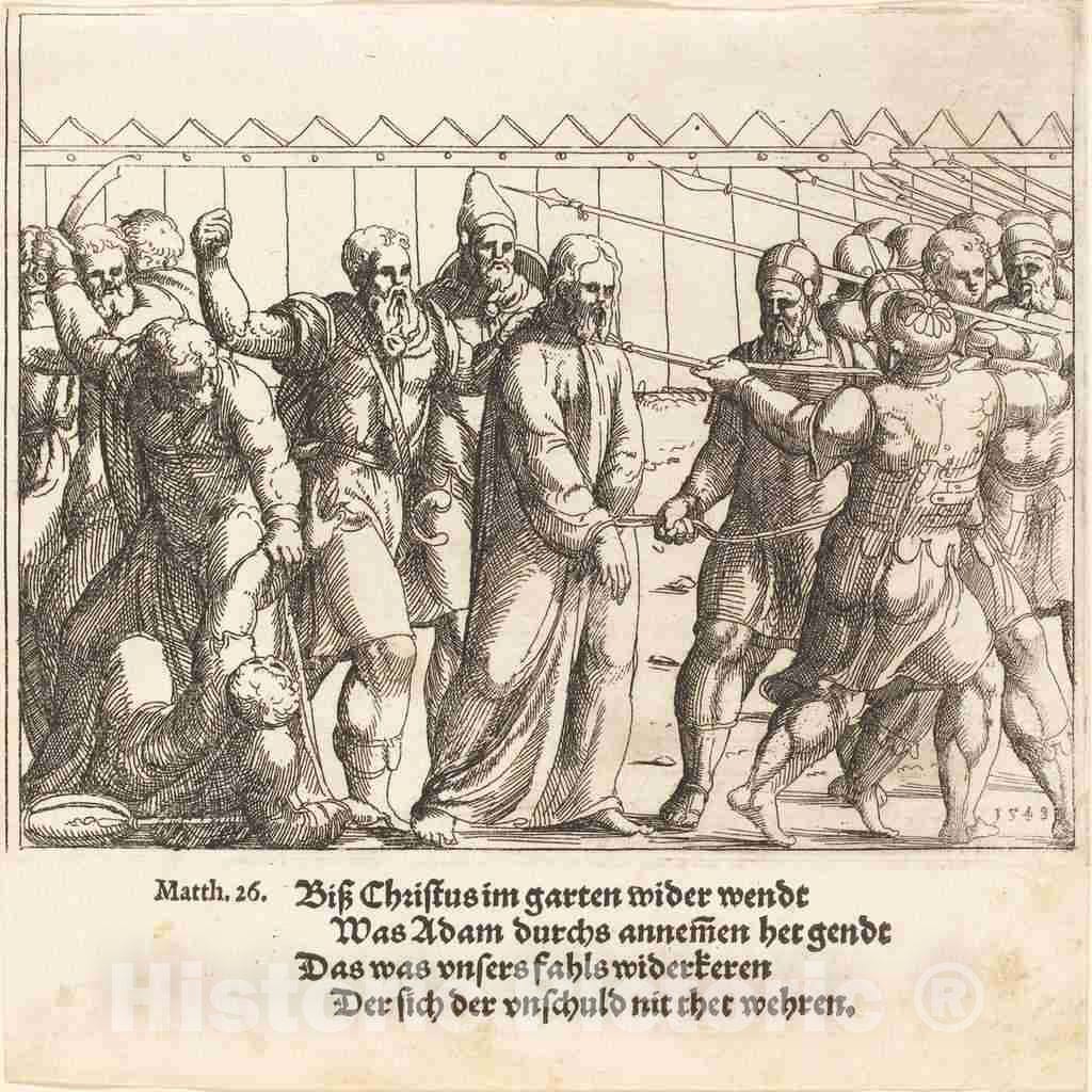 Art Print : Augustin Hirschvogel, Jesus Being Led to Caiaphas, 1549 - Vintage Wall Art