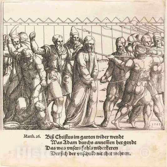 Art Print : Augustin Hirschvogel, Jesus Being Led to Caiaphas, 1549 - Vintage Wall Art