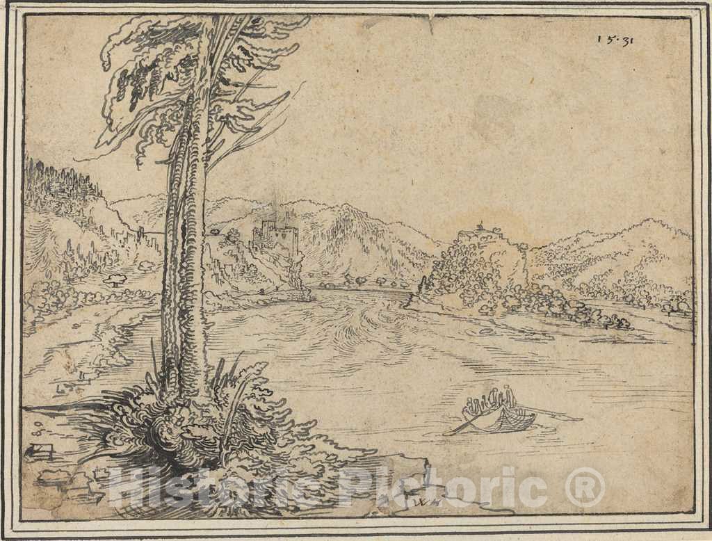 Art Print : Wolf Huber, The Rapids of The Danube Near Grein, 1531 - Vintage Wall Art
