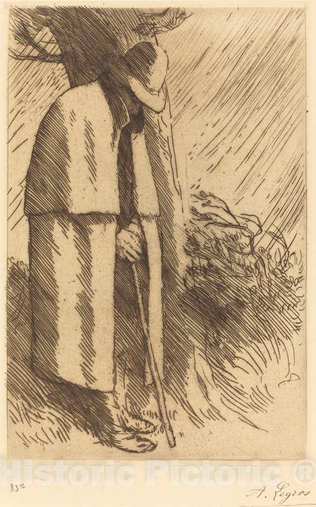 Art Print : Alphonse Legros, Traveler Taking Shelter (Le Voyageur a l'abri) - Vintage Wall Art