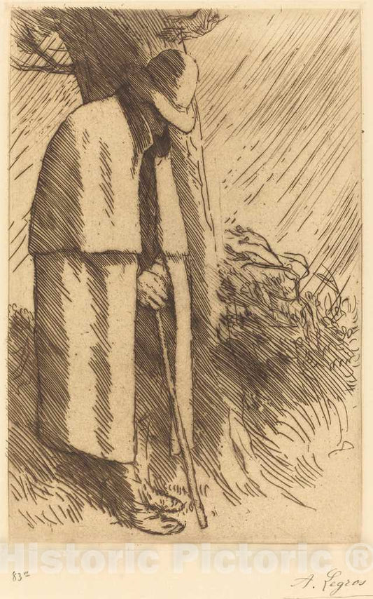 Art Print : Alphonse Legros, Traveler Taking Shelter (Le Voyageur a l'abri) - Vintage Wall Art