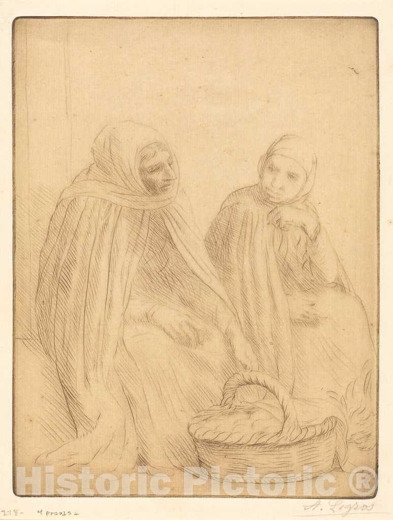 Art Print : Alphonse Legros, Egg-Sellers, 1st Plate (Les marchandes d'oeufs) - Vintage Wall Art