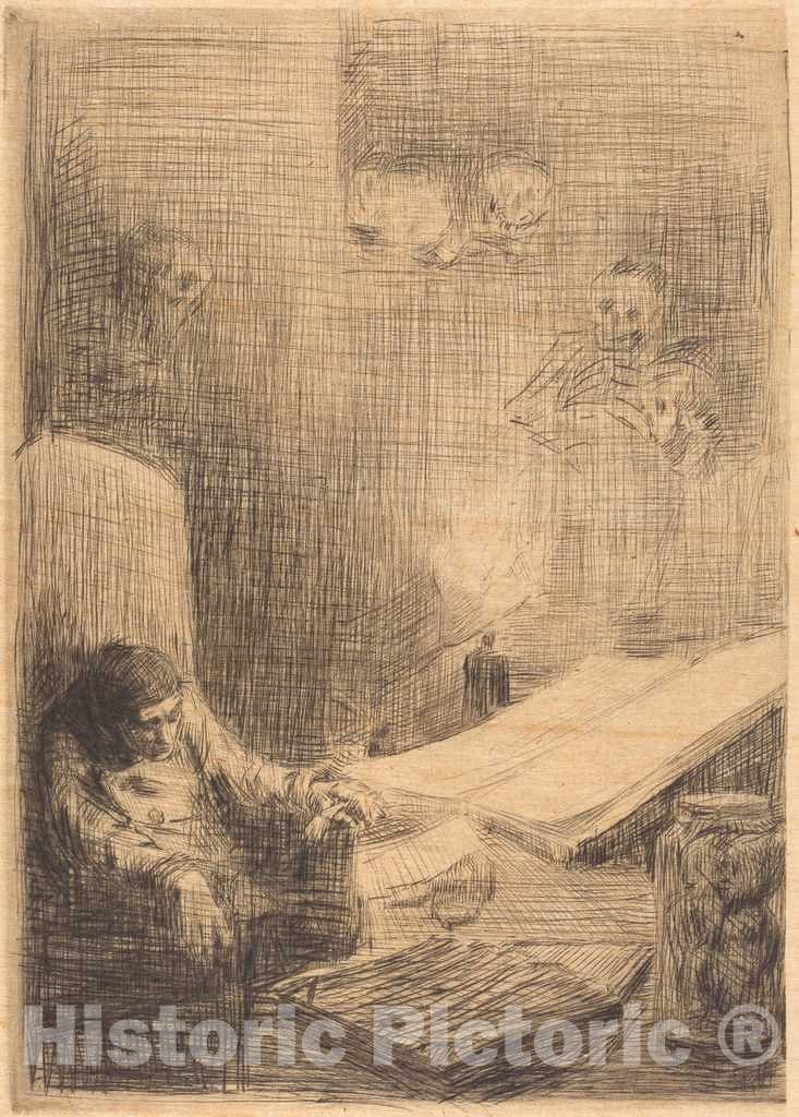 Art Print : Alphonse Legros, Sleeping Scholar (Le Savant endormi) - Vintage Wall Art