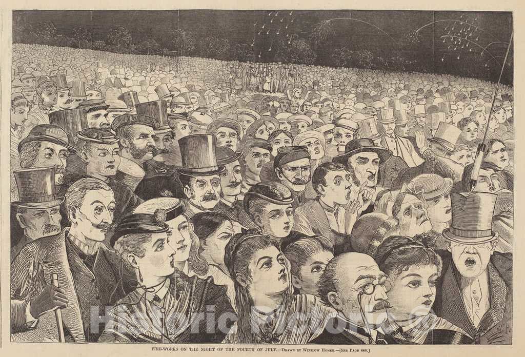 Art Print : Homer, Fire-Works on The Night of The Fourth of July, 1868 - Vintage Wall Art