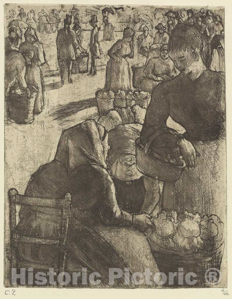 Art Print : Camille Pissarro, Vegetable Market at Pontoise (Marche aux legumes a Pontoise), 1891 - Vintage Wall Art