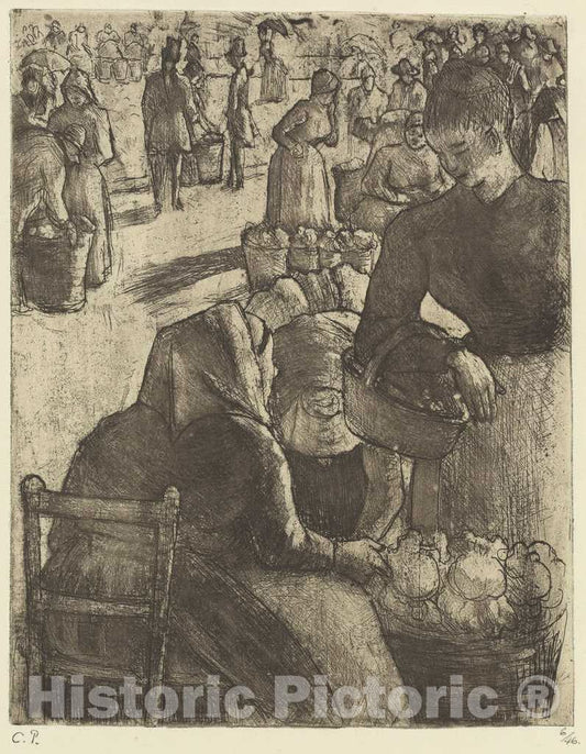 Art Print : Camille Pissarro, Vegetable Market at Pontoise (Marche aux legumes a Pontoise), 1891 - Vintage Wall Art