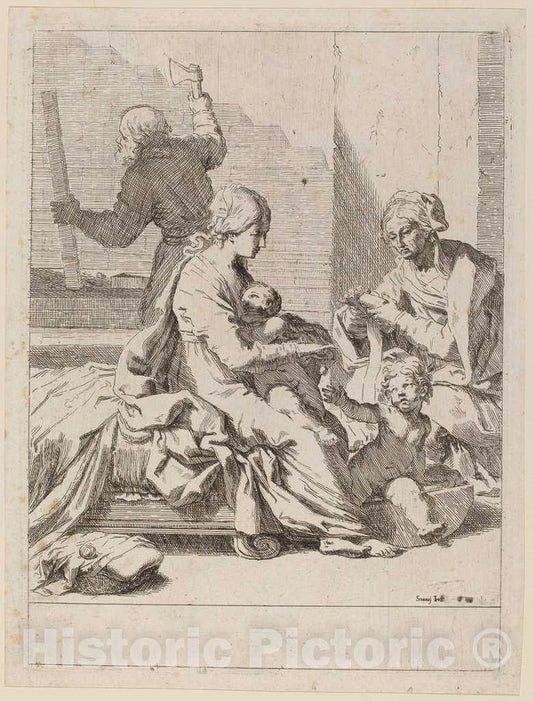 Art Print : Elisabetta Sirani, The Holy Family with Saint Elizabeth and Saint John The Baptist, c.1655 - Vintage Wall Art