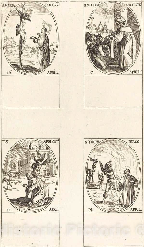 Art Print : Jacques Callot, St. Maria Doloru; St. Stephen, Abbot; St. Apoloni; St. Timon - Vintage Wall Art