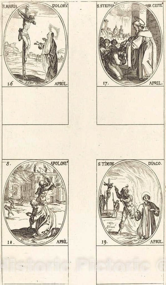 Art Print : Jacques Callot, St. Maria Doloru; St. Stephen, Abbot; St. Apoloni; St. Timon - Vintage Wall Art