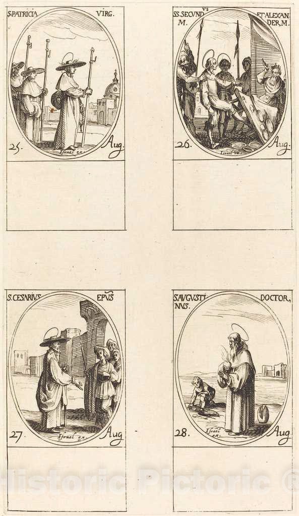 Art Print : Jacques Callot, St. Patricia; STS. Secundus and Alexander; St. Cesarius; St. Augustin - Vintage Wall Art