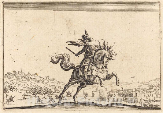 Art Print : Jacques Callot, Military Commander on Horseback, c. 1622 - Vintage Wall Art