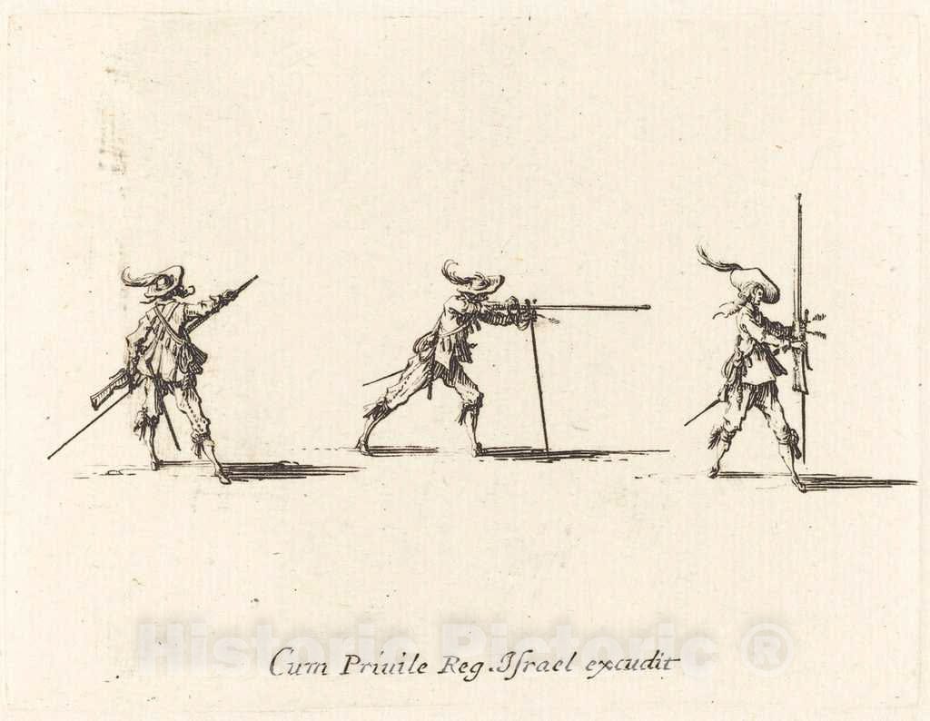 Art Print : Jacques Callot, Taking The Firing Position with The Musket, c.1635 - Vintage Wall Art