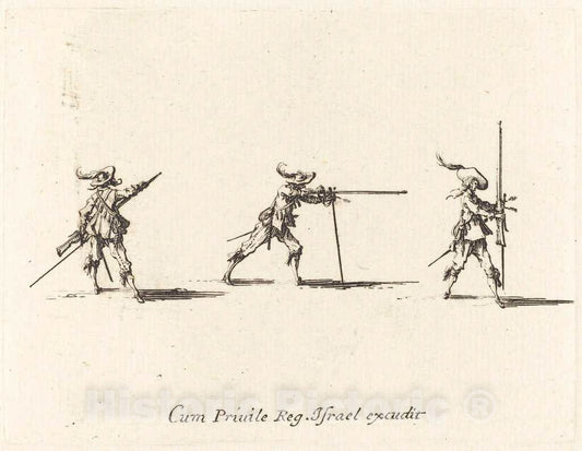Art Print : Jacques Callot, Taking The Firing Position with The Musket, c.1635 - Vintage Wall Art