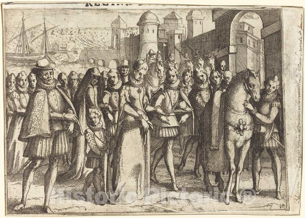 Art Print : Jacques Callot, Arrival at Valencia [Recto], 1612 - Vintage Wall Art