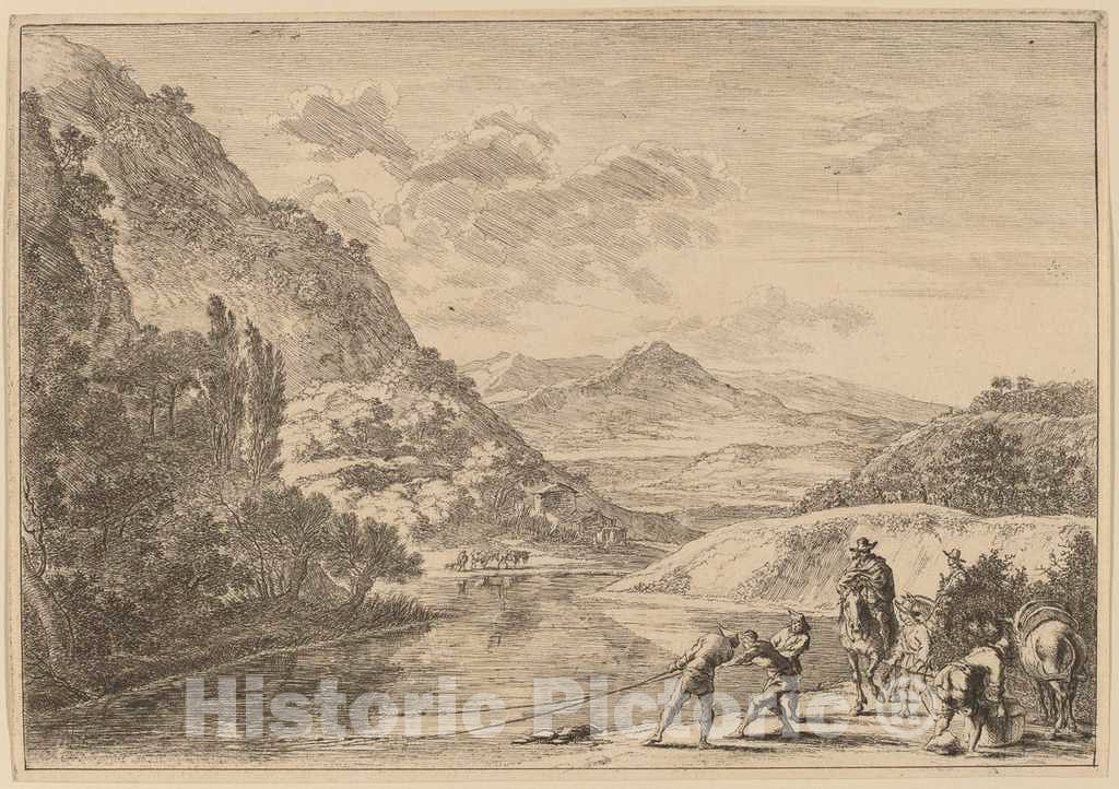 Art Print : Jan Both, Fishermen at The Tiber, Near The Soracte - Vintage Wall Art