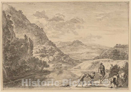 Art Print : Jan Both, Fishermen at The Tiber, Near The Soracte - Vintage Wall Art