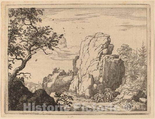 Art Print : Allart Van Everdingen, Two Men Seated at The Foot of a High Rock, c.1651 - Vintage Wall Art