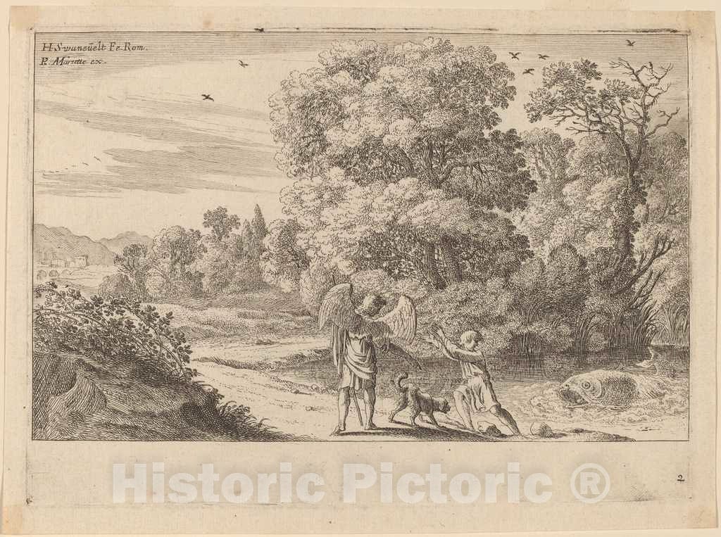 Art Print : Herman Van Swanevelt, Tobias Frightened by The Fish - Vintage Wall Art