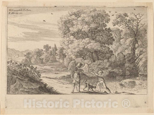 Art Print : Herman Van Swanevelt, Tobias Frightened by The Fish - Vintage Wall Art