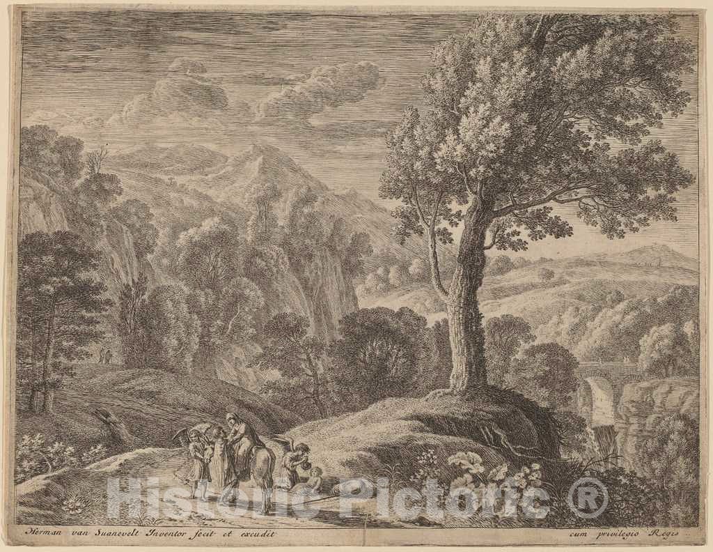 Art Print : Herman Van Swanevelt, The Large Tree and The Cascade - Vintage Wall Art