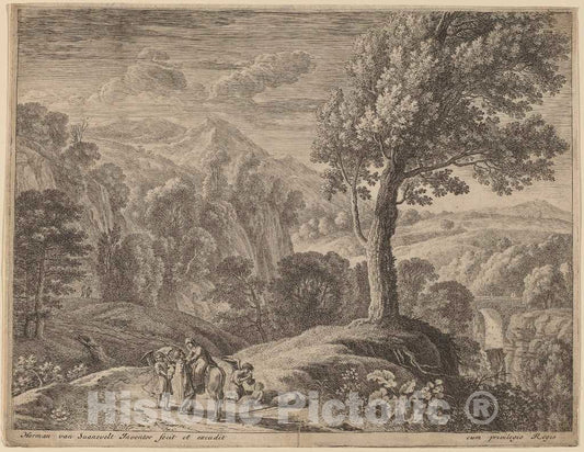 Art Print : Herman Van Swanevelt, The Large Tree and The Cascade - Vintage Wall Art