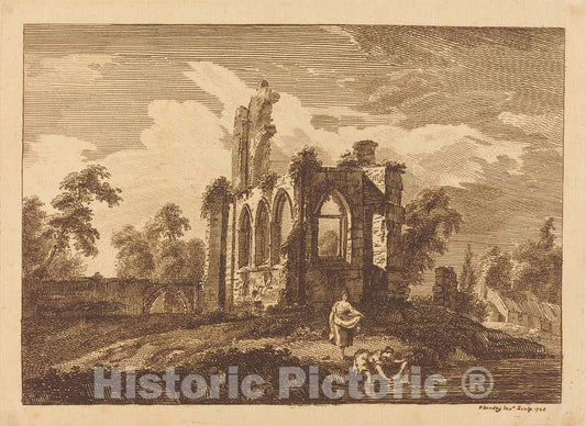Art Print : Sandby, Landscape with Ruin, Two Women in Foreground, 1758 - Vintage Wall Art