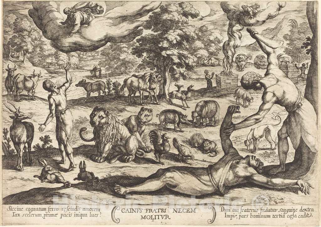 Art Print : Antonio Tempesta, Cain Kills His Brother ABEL, 1613 - Vintage Wall Art