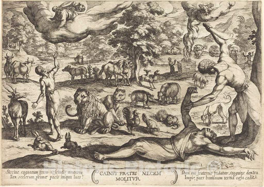 Art Print : Antonio Tempesta, Cain Kills His Brother ABEL, 1613 - Vintage Wall Art